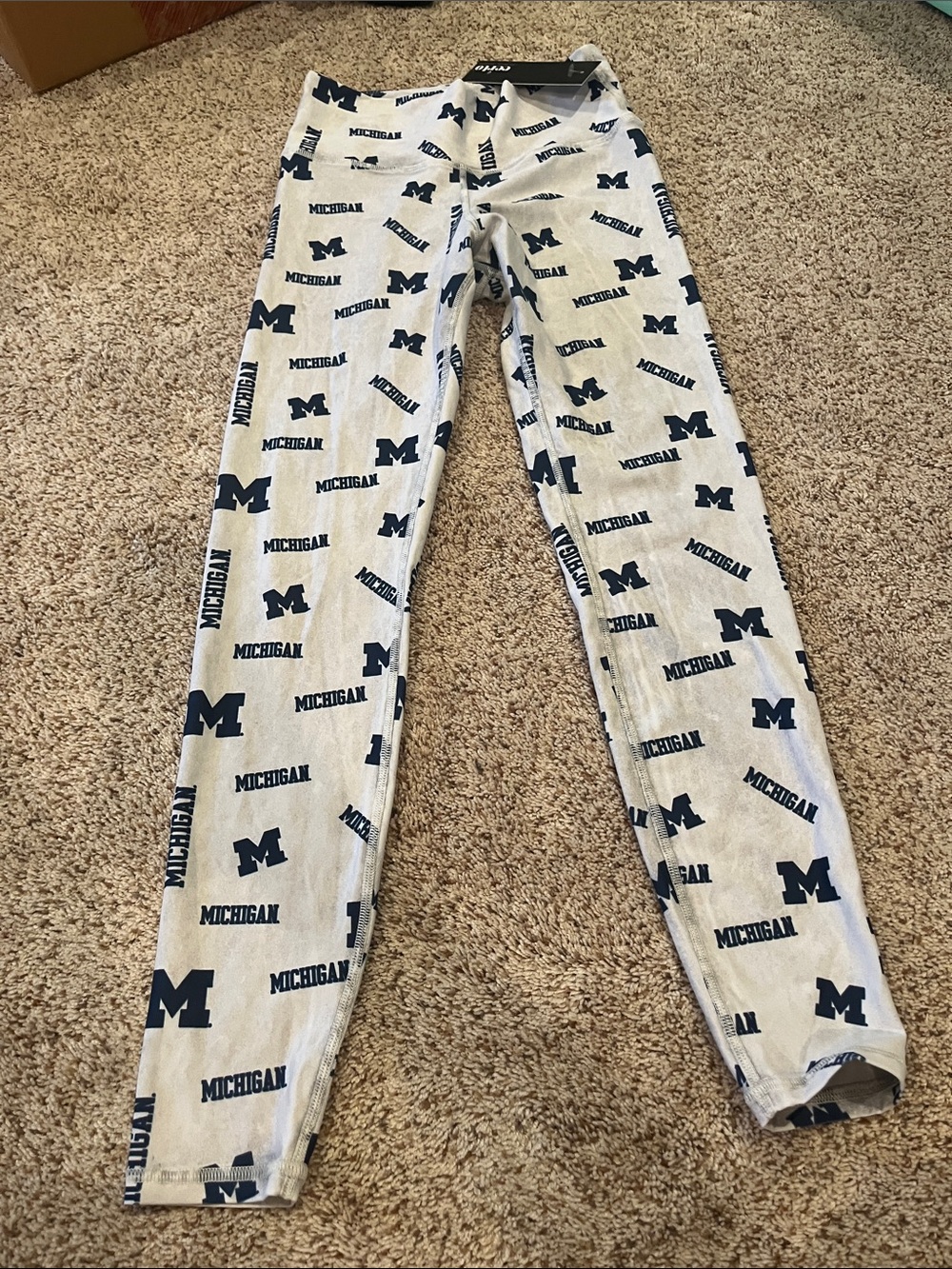 University of Michigan White & Navy Logo Leggings